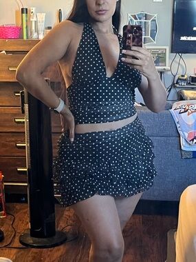 Black Mesh polka dot 2 pc set
